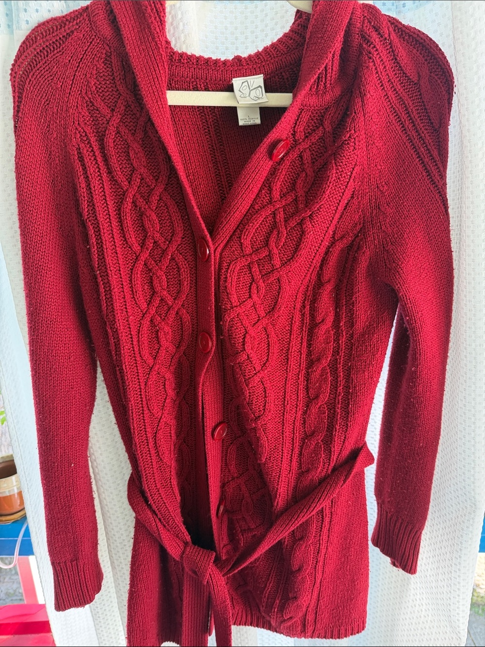 Butterfly Dsigns Cable-Knit Cardigan Sweater - Red